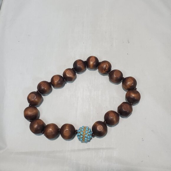 Bijou Wooden beaded necklace with magnetic turquoise ball - Picture 3 of 7